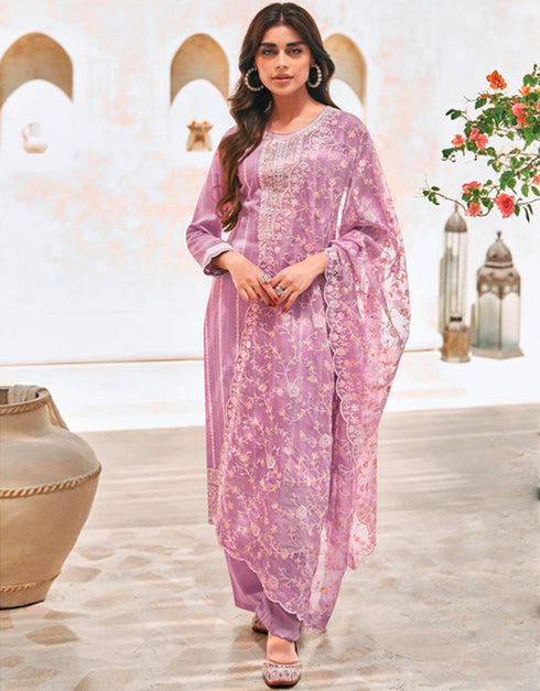 Designer Party Wear Silk Blend Salwar Suits Collection Turkish Rose Myntra Silk Pant Straight Front View